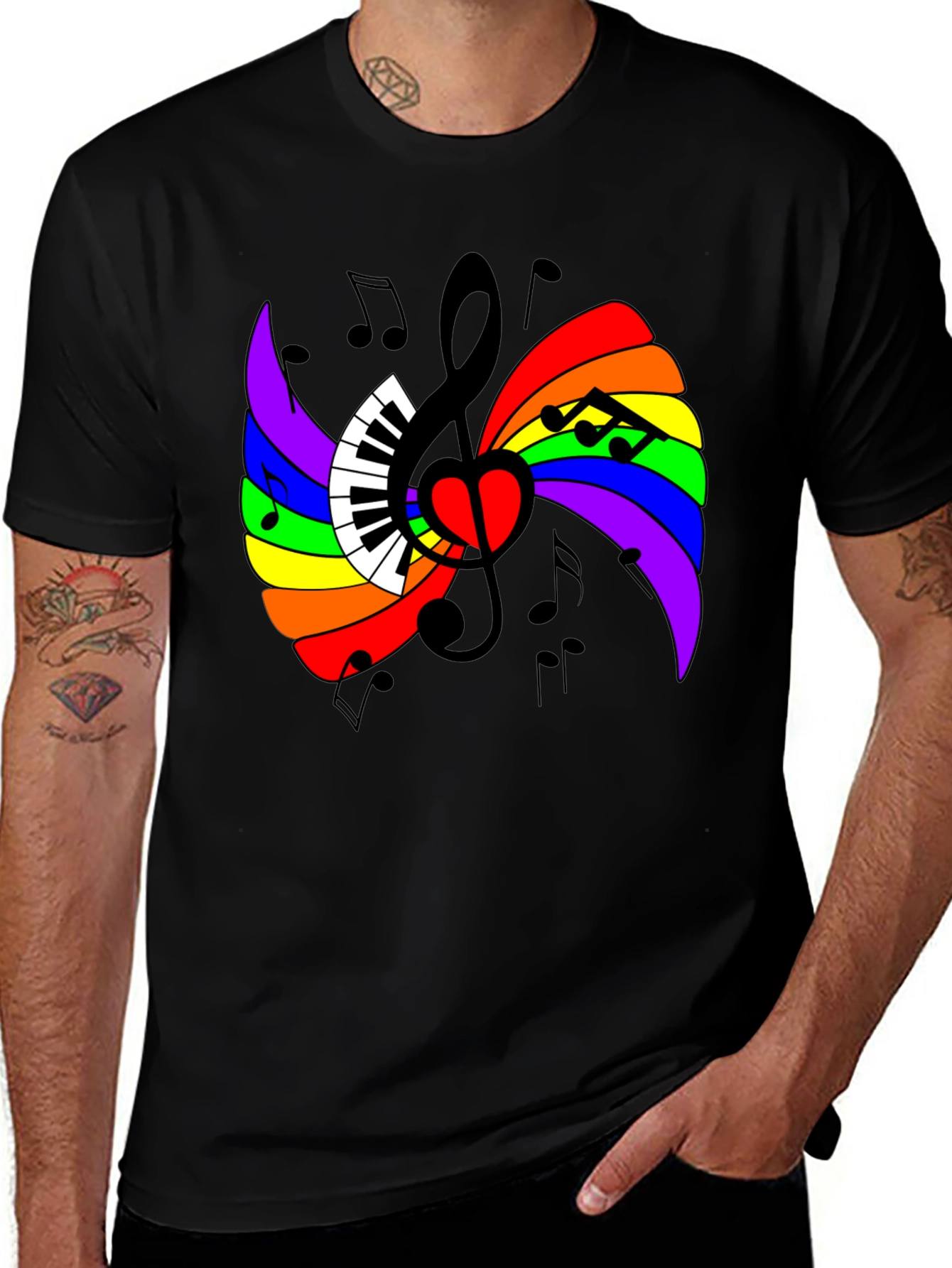 Rainbow Music Note Heart T-Shirt