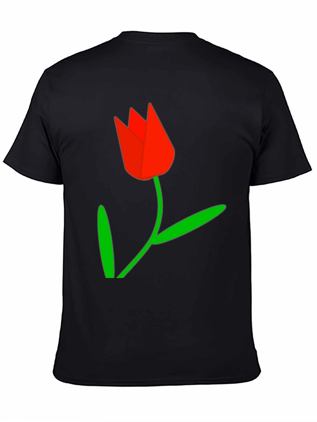 Black Tee with Red Tulip Graphic