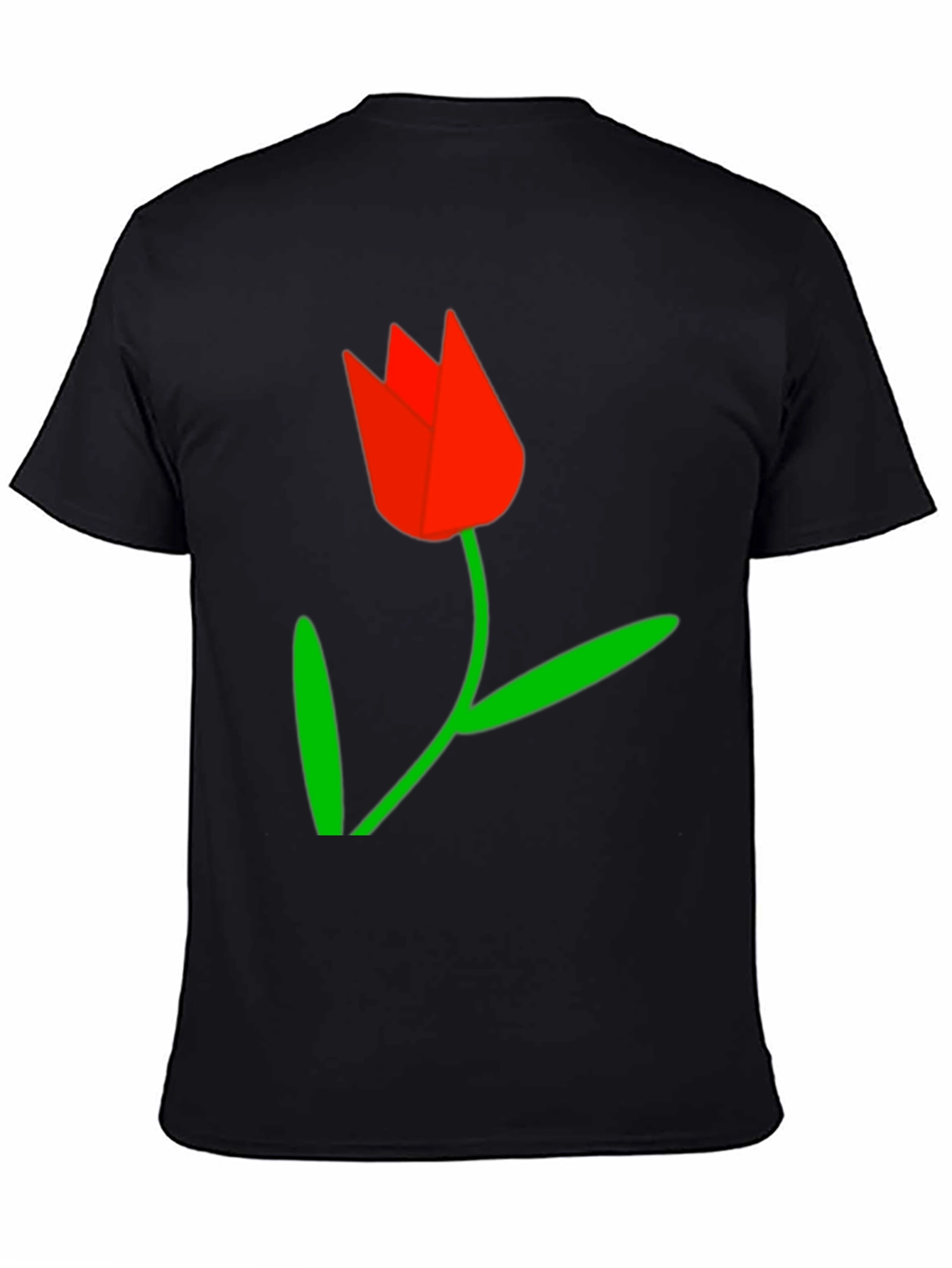 Black Tee with Red Tulip Graphic