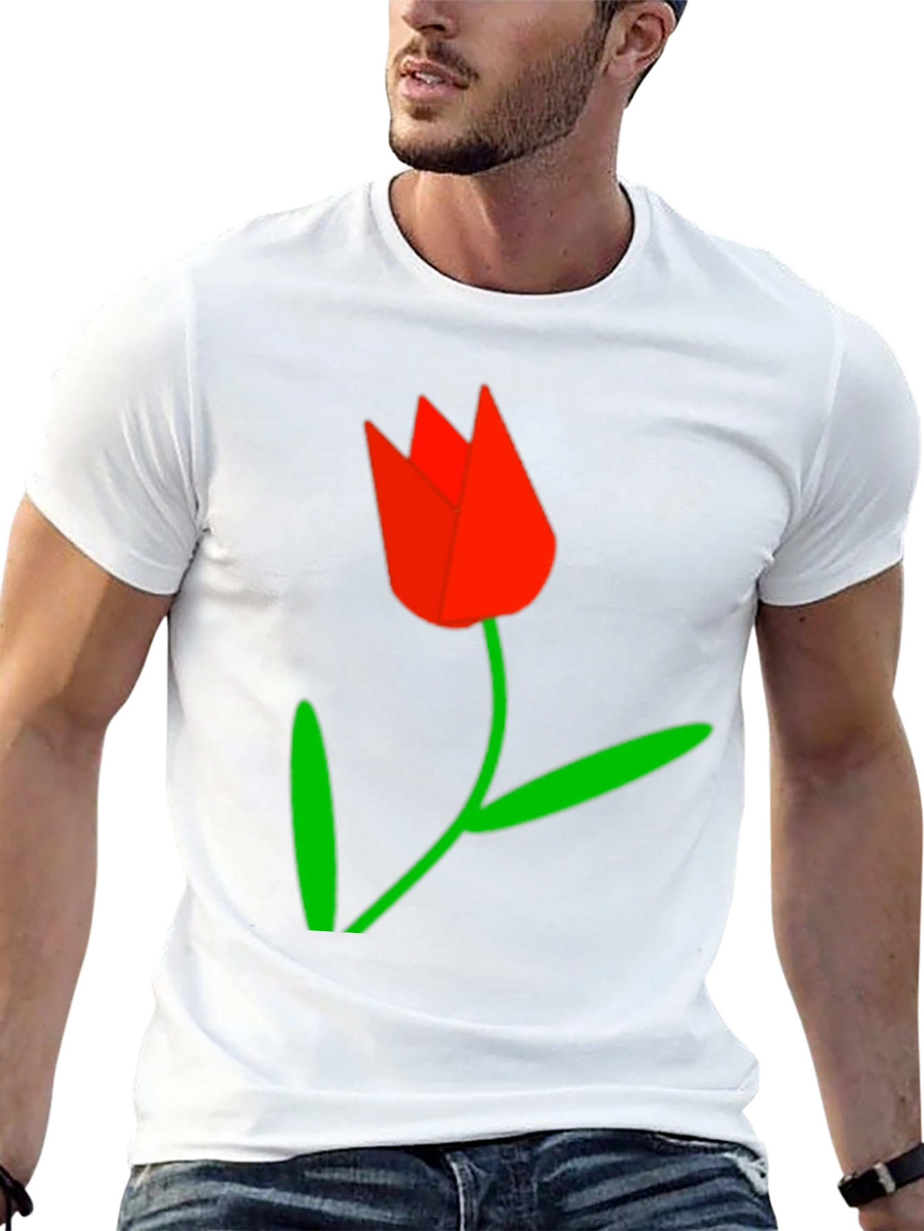 Black Tee with Red Tulip Graphic