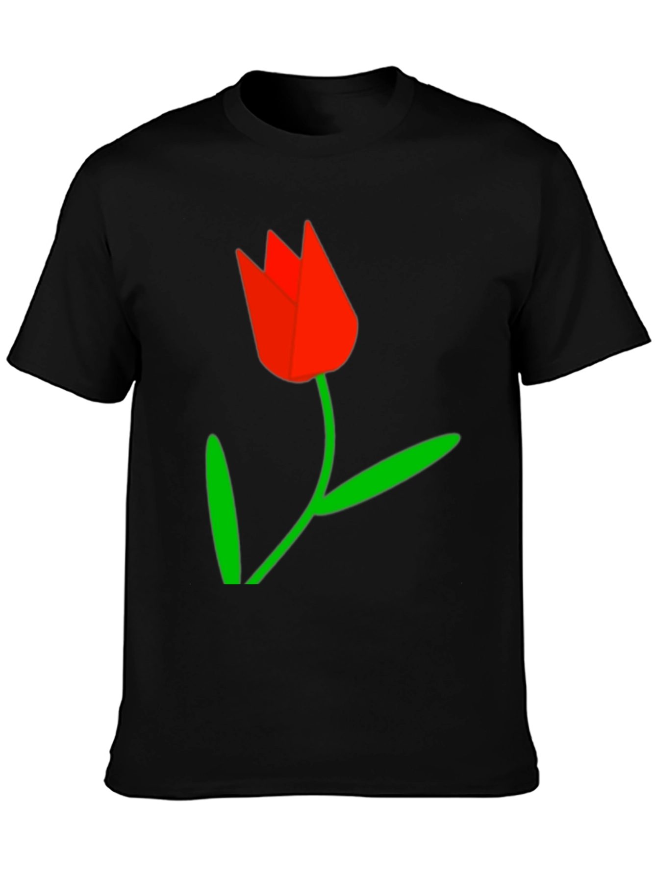 Black Tee with Red Tulip Graphic