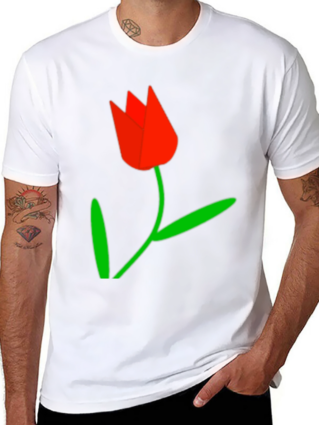 Black Tee with Red Tulip Graphic