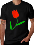 Black Tee with Red Tulip Graphic