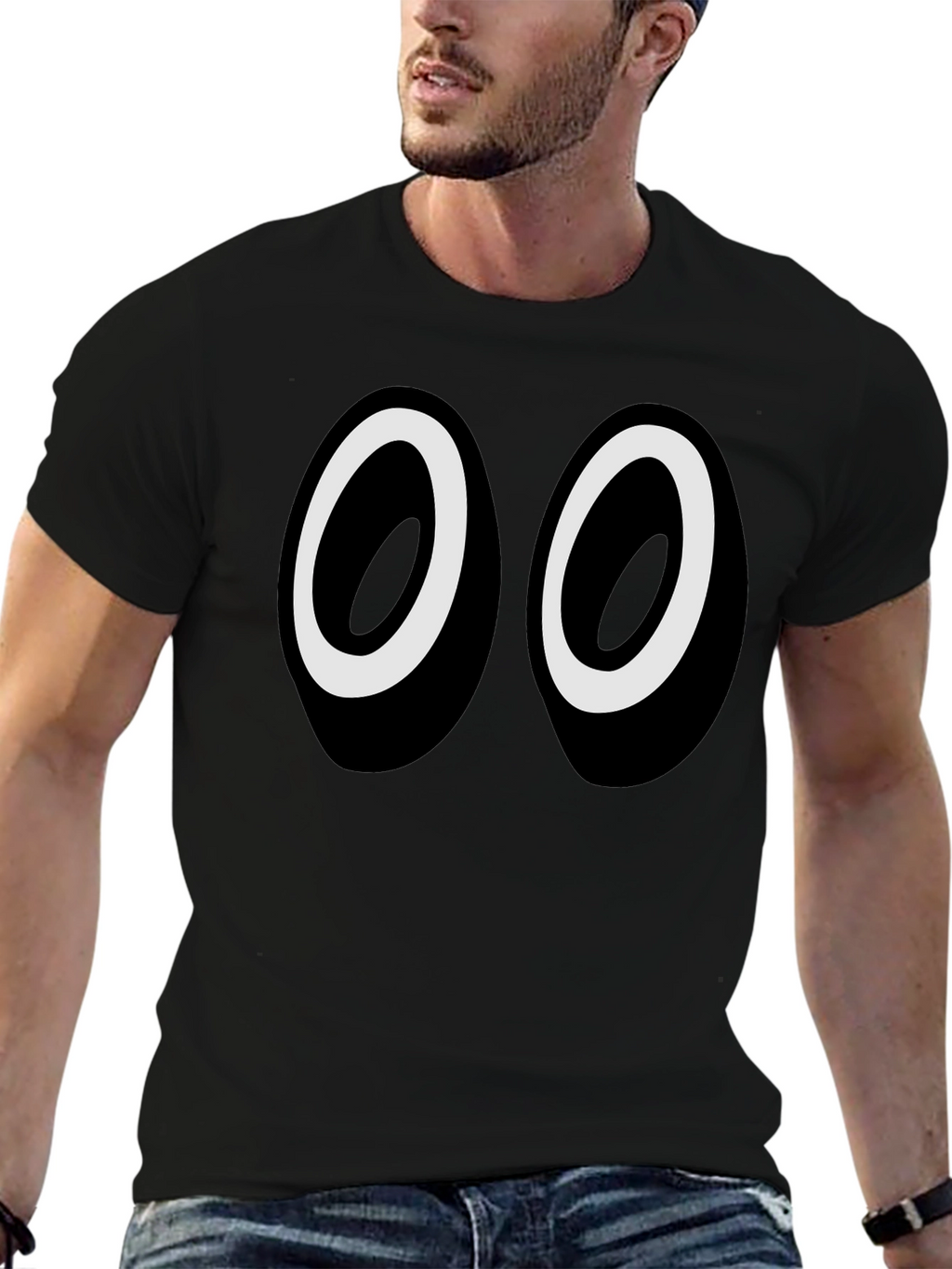 Funny Cartoon Eyes Graphic Black T-Shirt