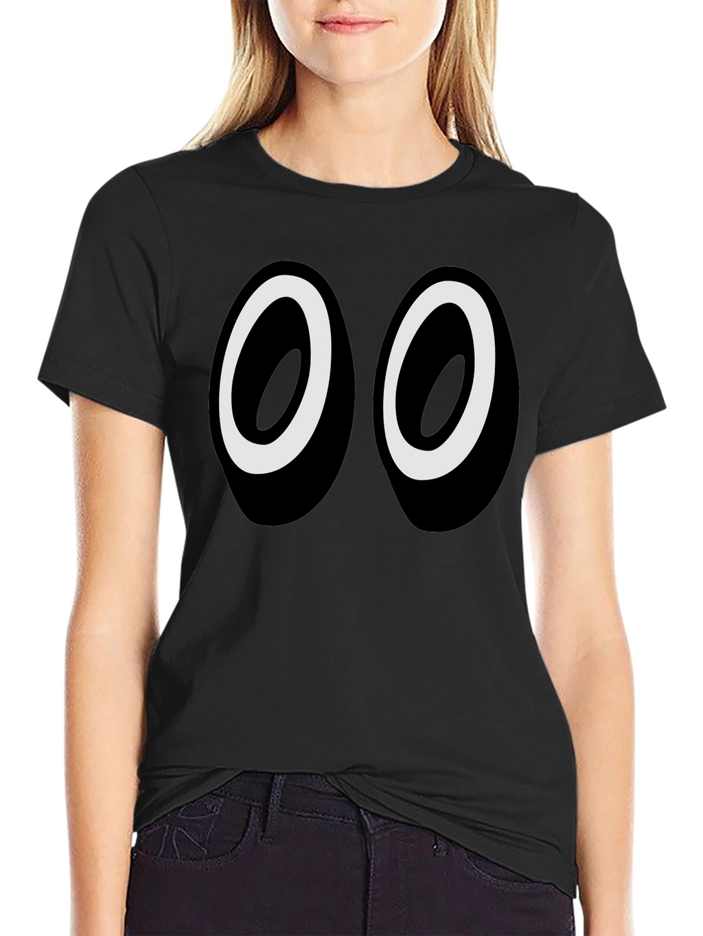 Funny Cartoon Eyes Graphic Black T-Shirt