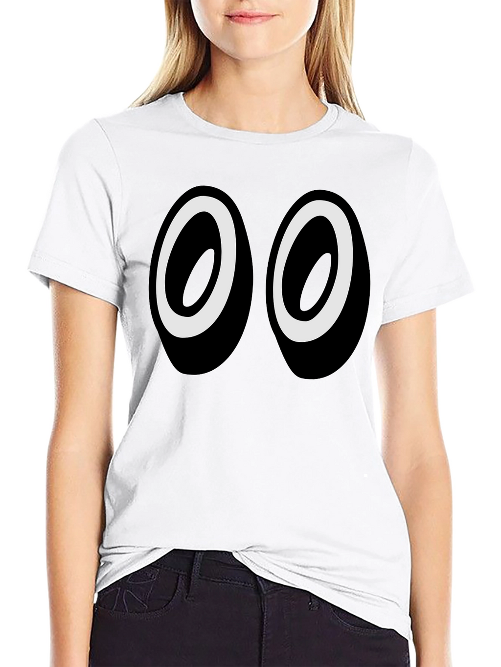 Funny Cartoon Eyes Graphic Black T-Shirt