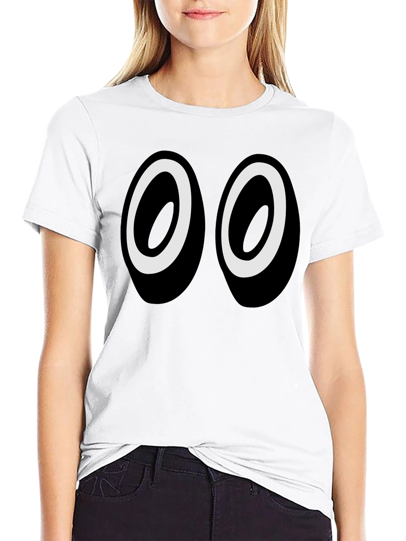 Funny Cartoon Eyes Graphic Black T-Shirt