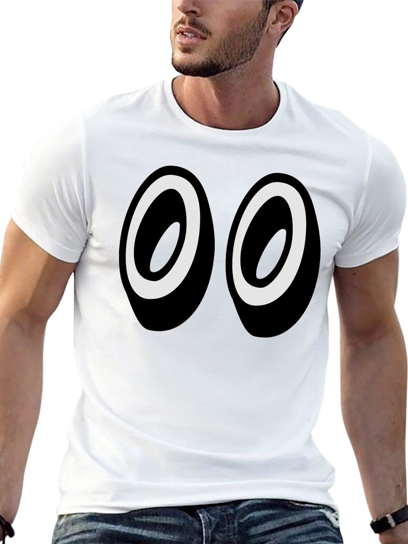 Funny Cartoon Eyes Graphic Black T-Shirt