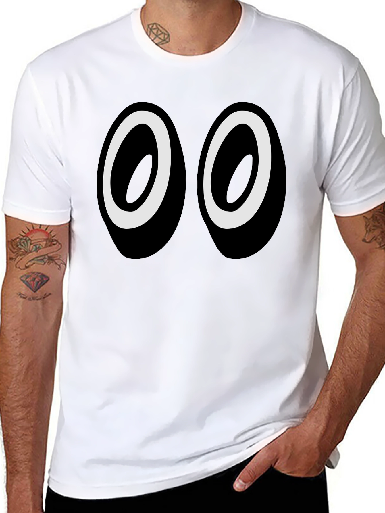 Funny Cartoon Eyes Graphic Black T-Shirt
