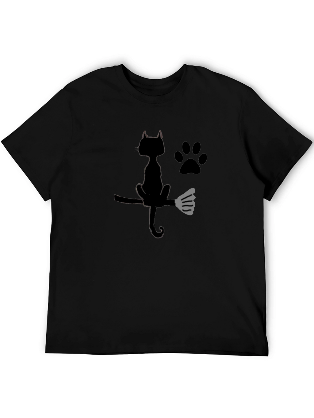Halloween Black Cat Broomstick Graphic T-Shirt