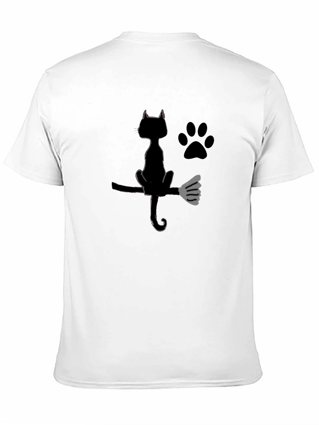 Halloween Black Cat Broomstick Graphic T-Shirt