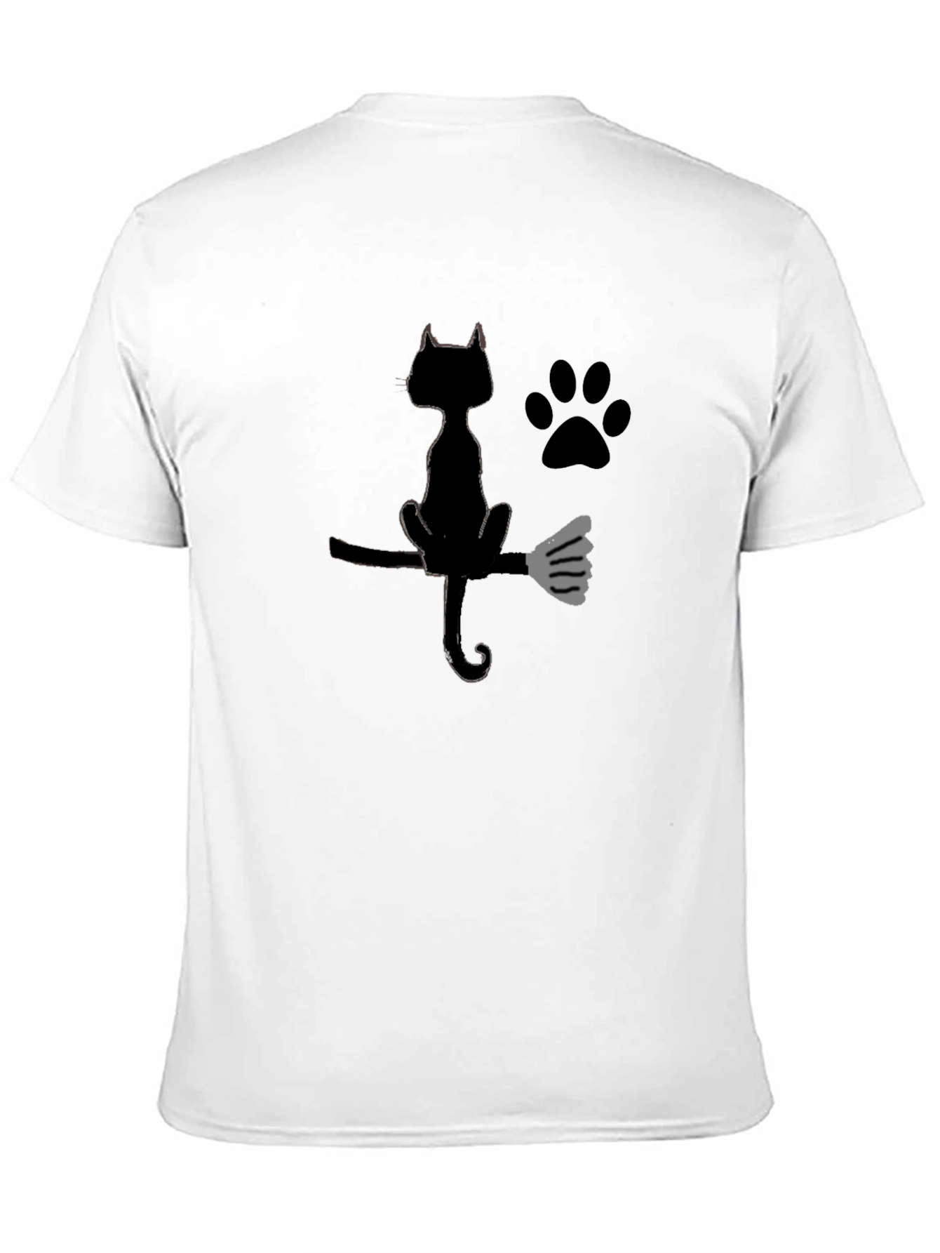 Halloween Black Cat Broomstick Graphic T-Shirt