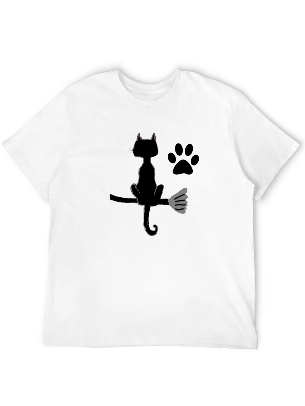 Halloween Black Cat Broomstick Graphic T-Shirt
