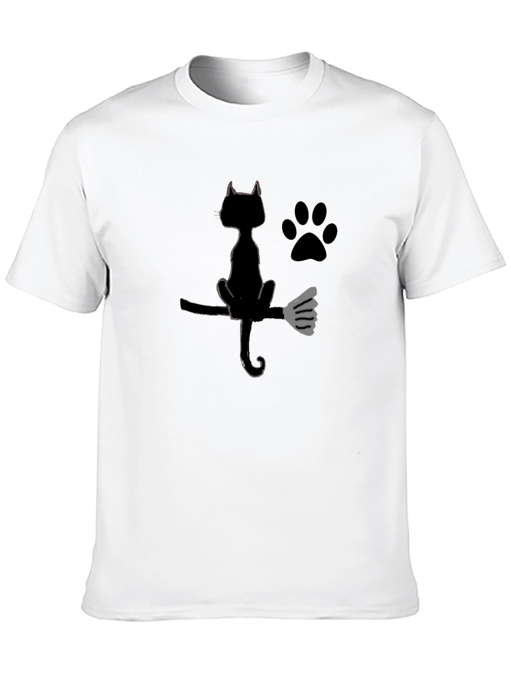 Halloween Black Cat Broomstick Graphic T-Shirt