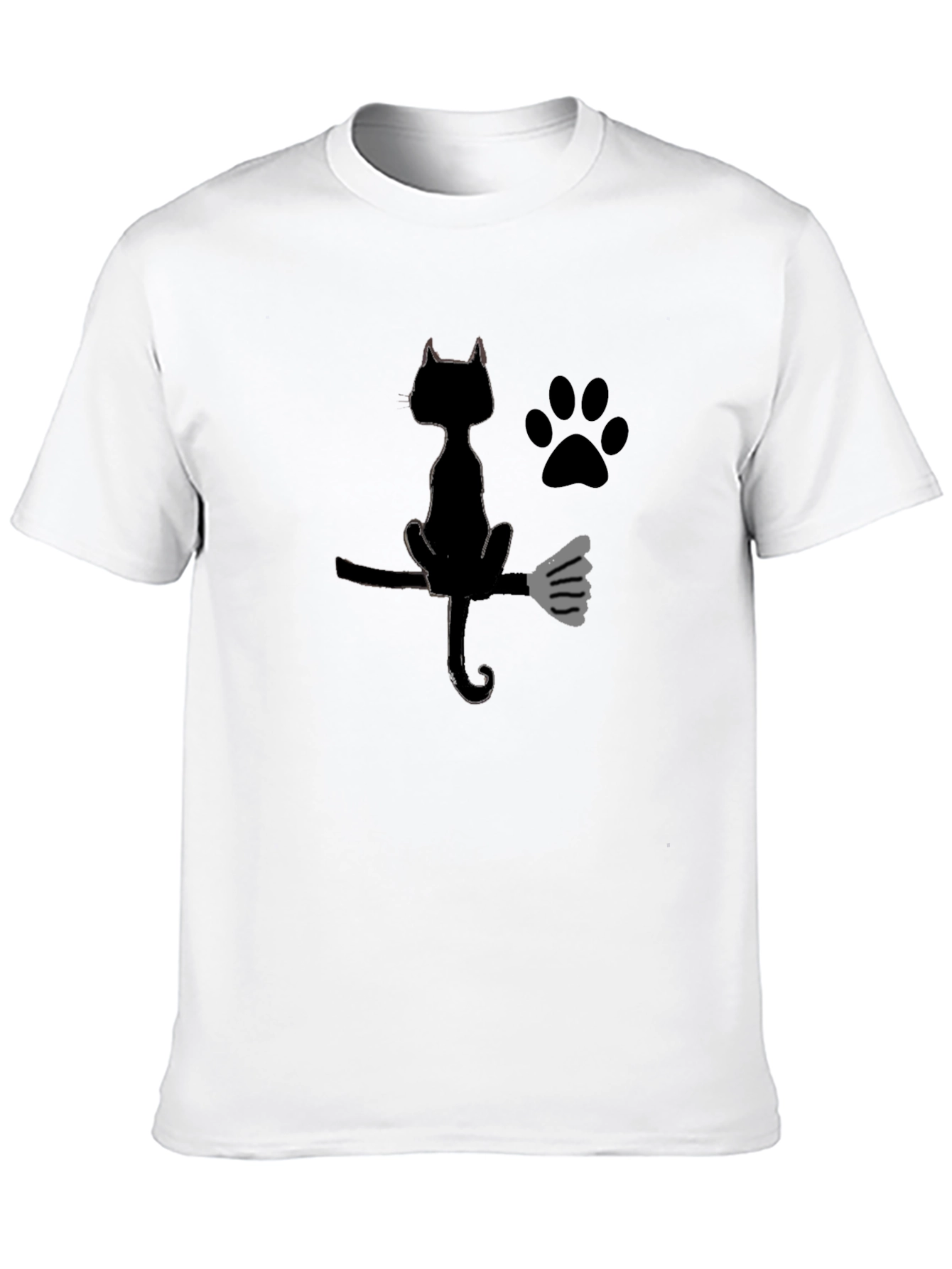 Halloween Black Cat Broomstick Graphic T-Shirt