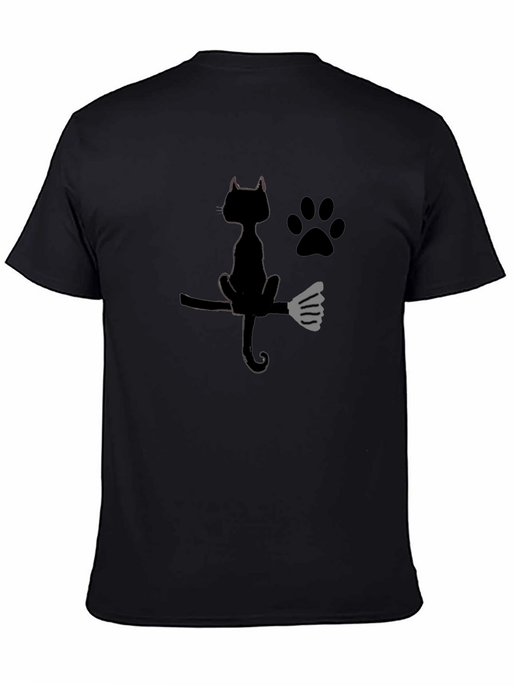 Halloween Black Cat Broomstick Graphic T-Shirt