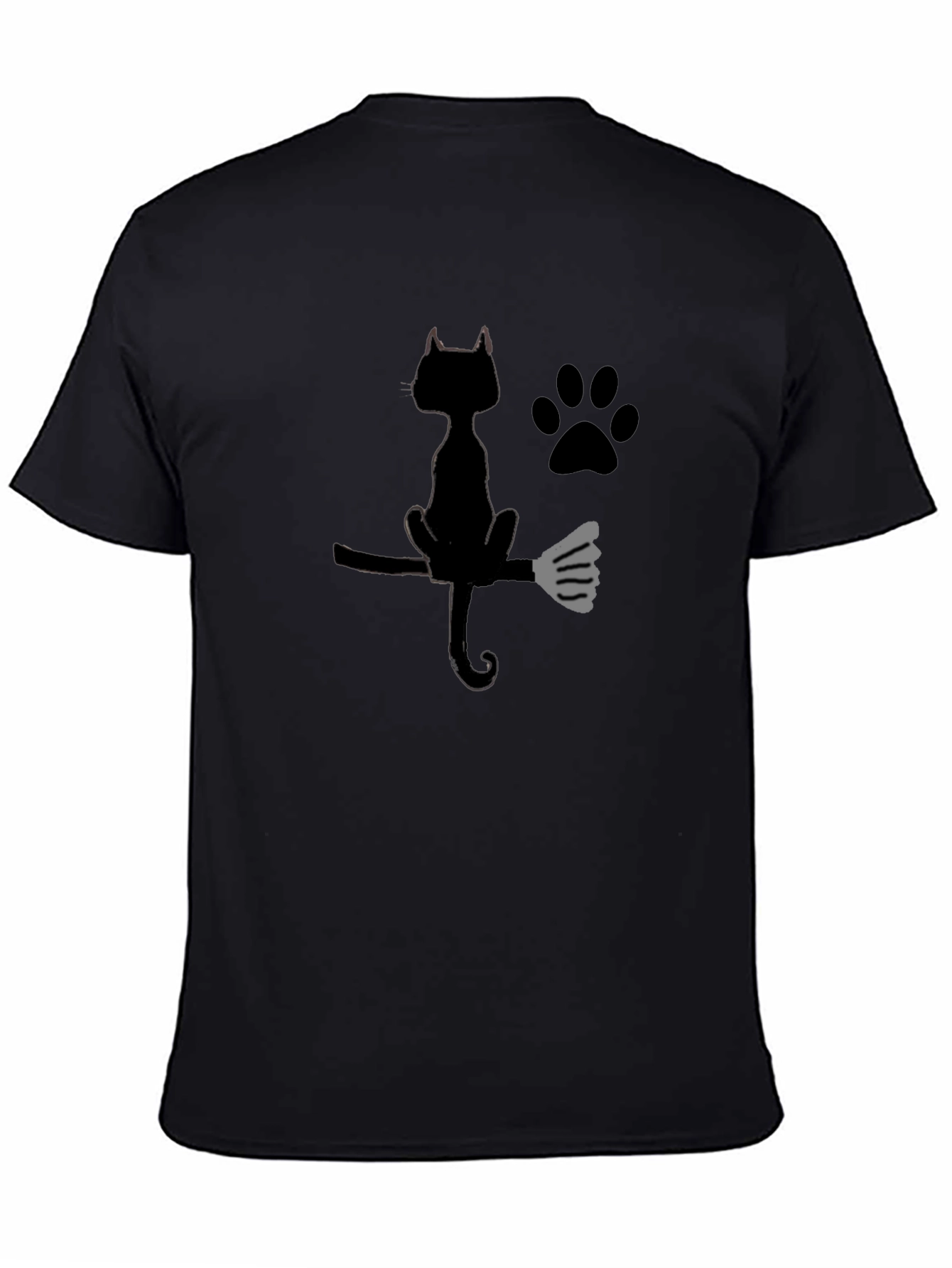 Halloween Black Cat Broomstick Graphic T-Shirt