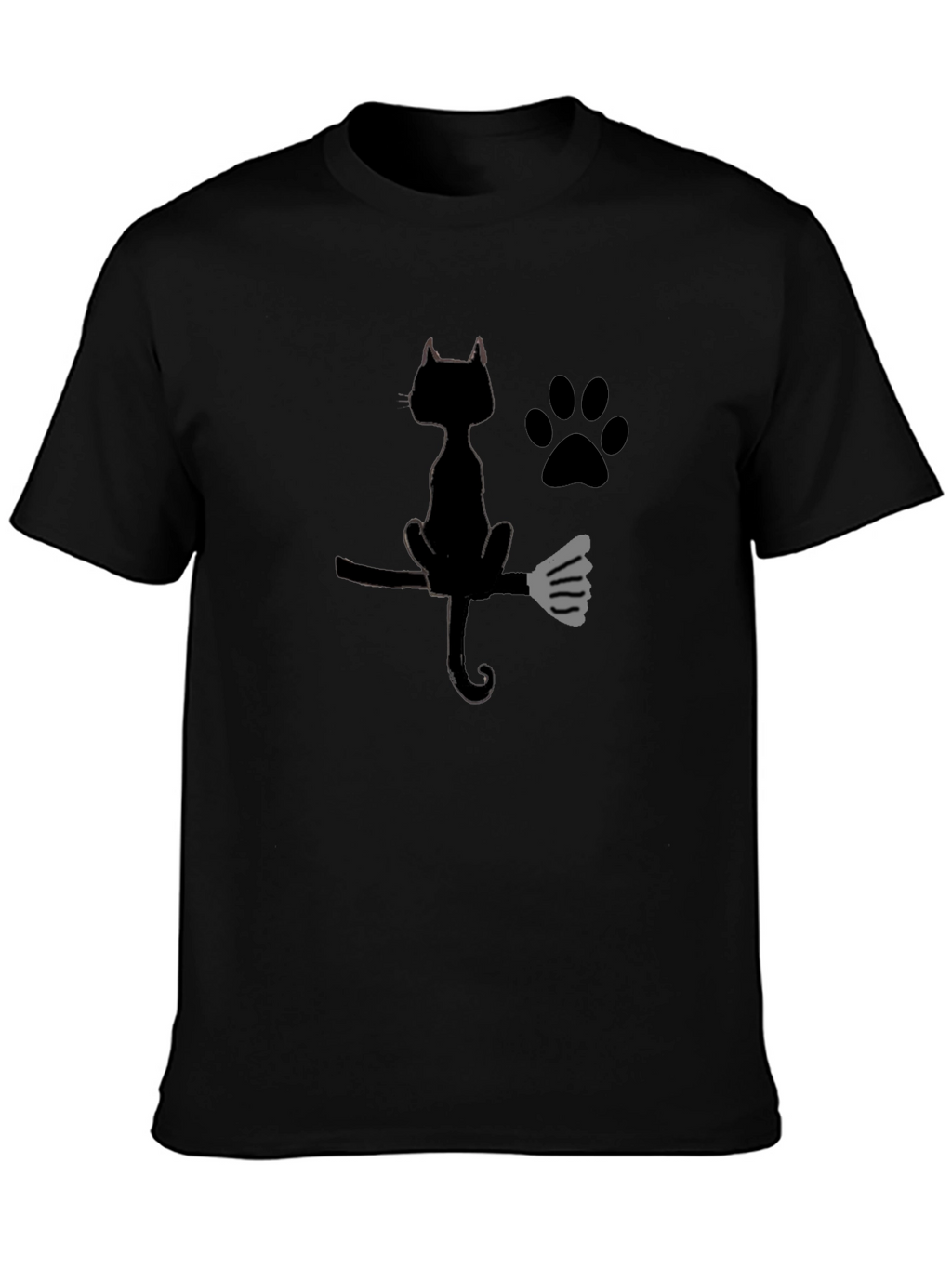 Halloween Black Cat Broomstick Graphic T-Shirt