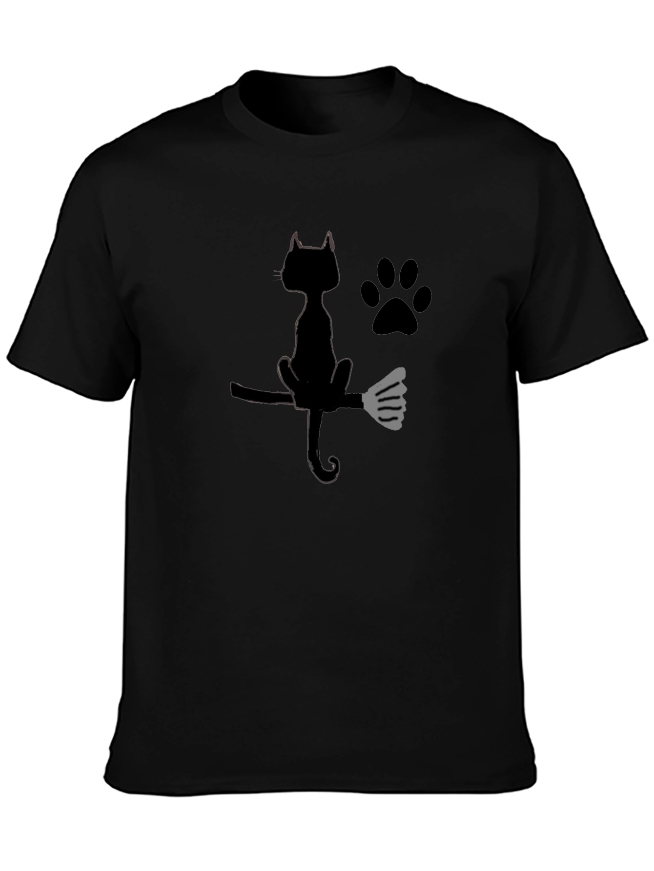 Halloween Black Cat Broomstick Graphic T-Shirt