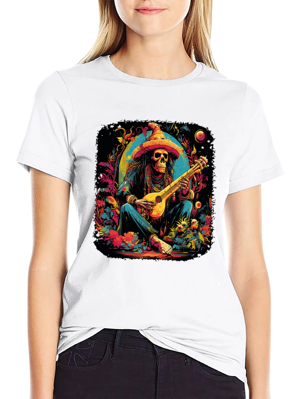 Day of the Dead Skeleton Musician Graphic T-Shirt