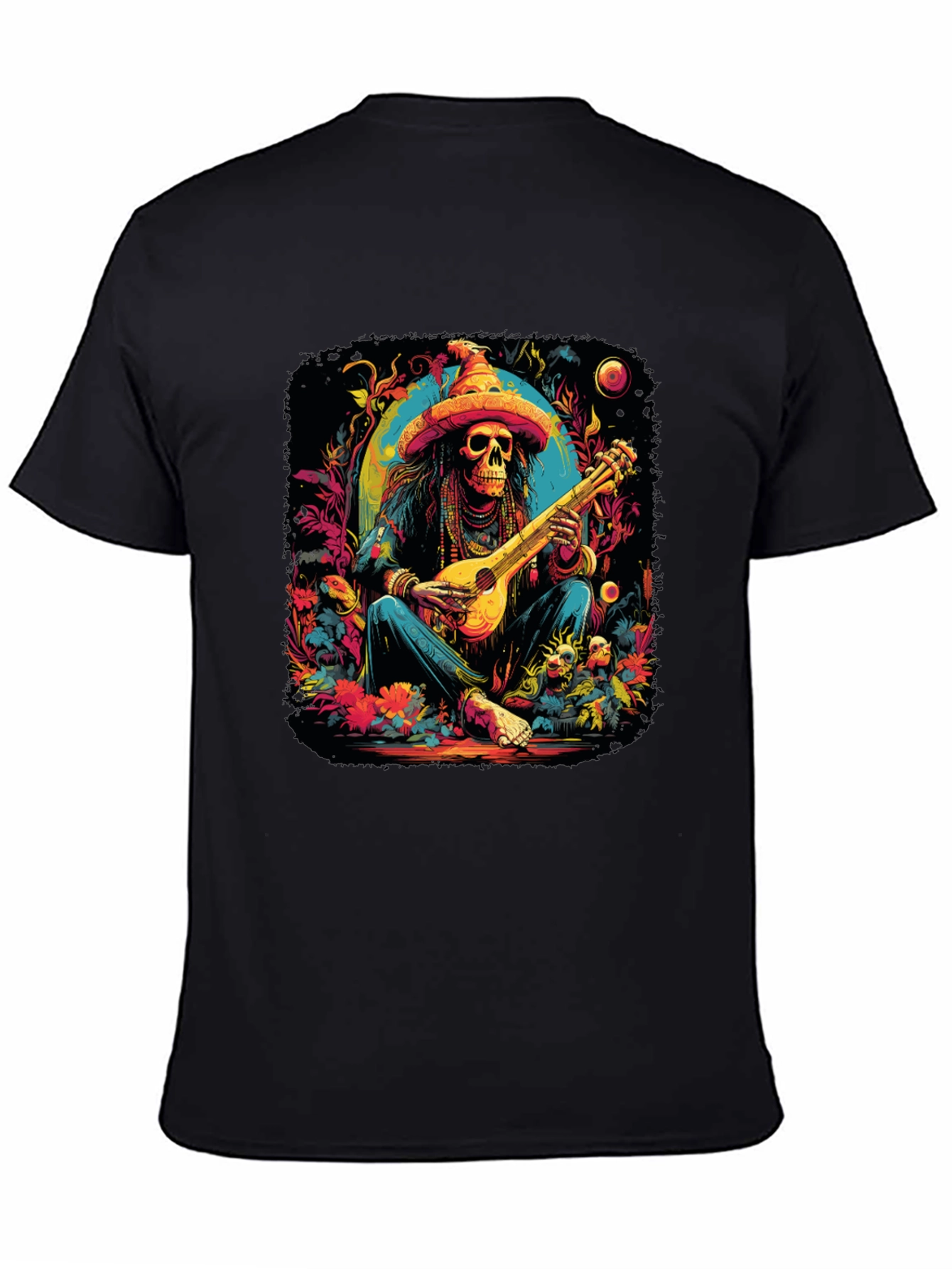 Day of the Dead Skeleton Musician Graphic T-Shirt