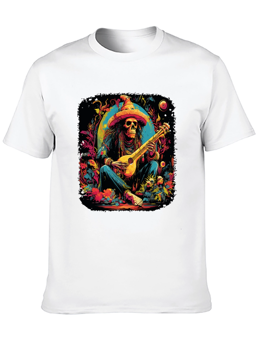 Day of the Dead Skeleton Musician Graphic T-Shirt