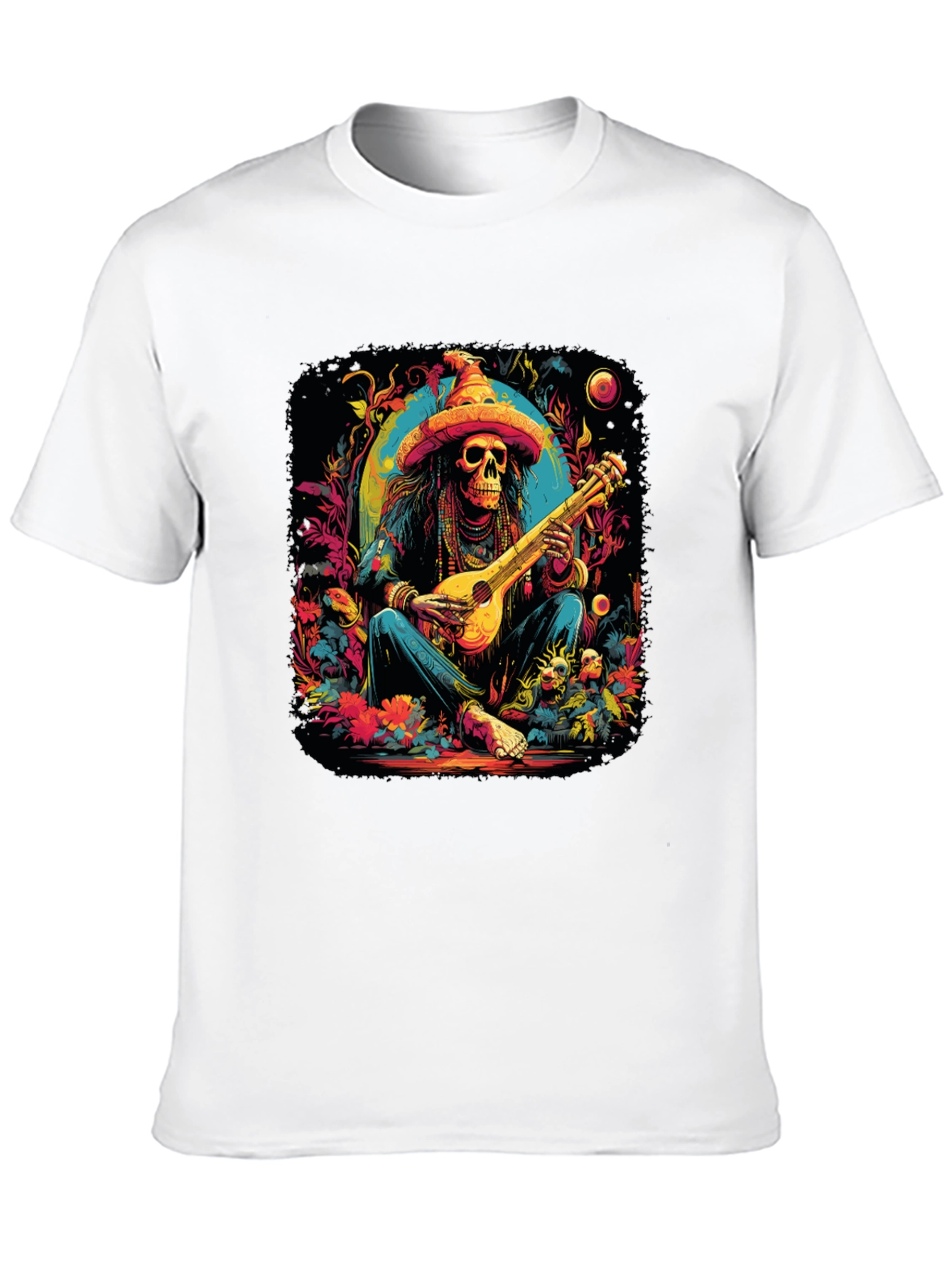 Day of the Dead Skeleton Musician Graphic T-Shirt