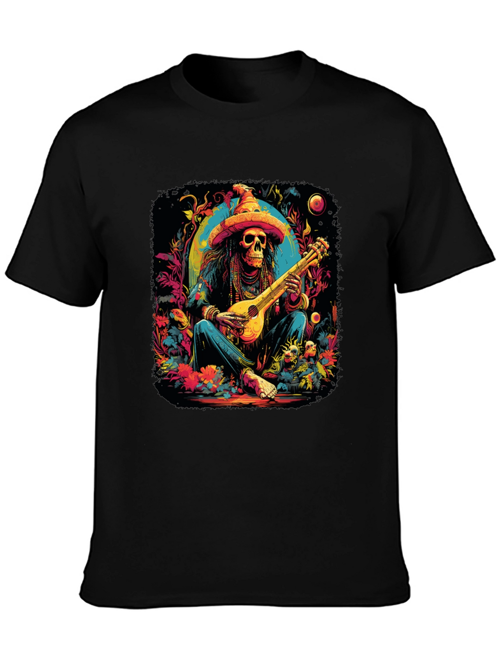 Day of the Dead Skeleton Musician Graphic T-Shirt