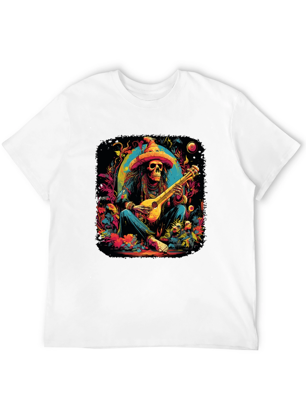 Day of the Dead Skeleton Musician Graphic T-Shirt