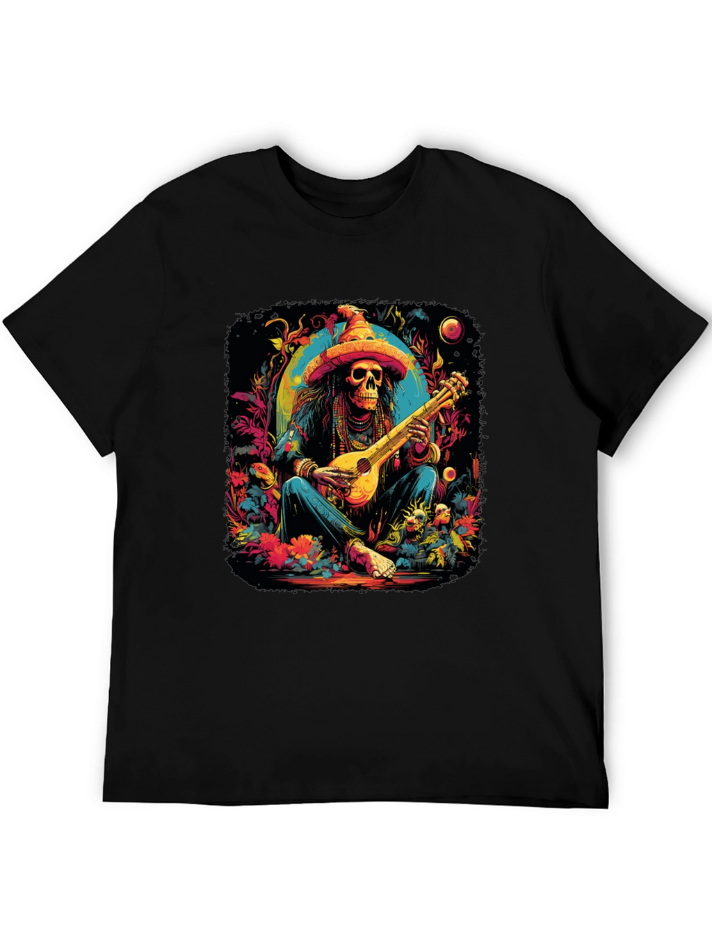 Day of the Dead Skeleton Musician Graphic T-Shirt