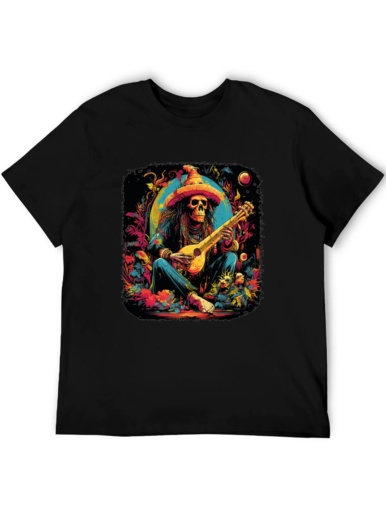 Day of the Dead Skeleton Musician Graphic T-Shirt