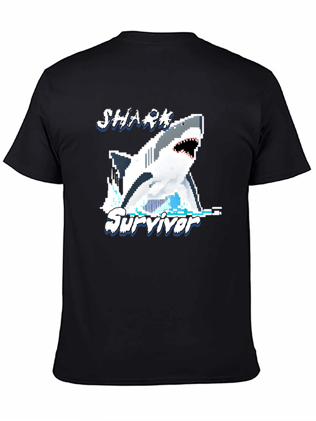 Shark Survivor Pixel Art Graphic Tee