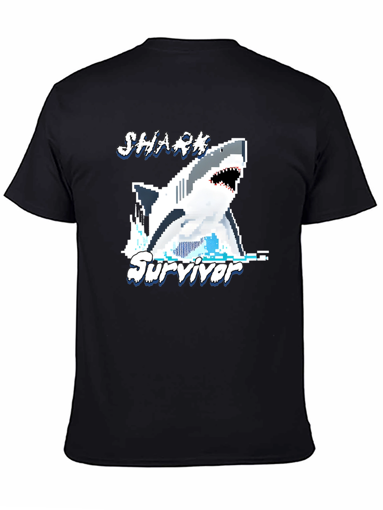 Shark Survivor Pixel Art Graphic Tee