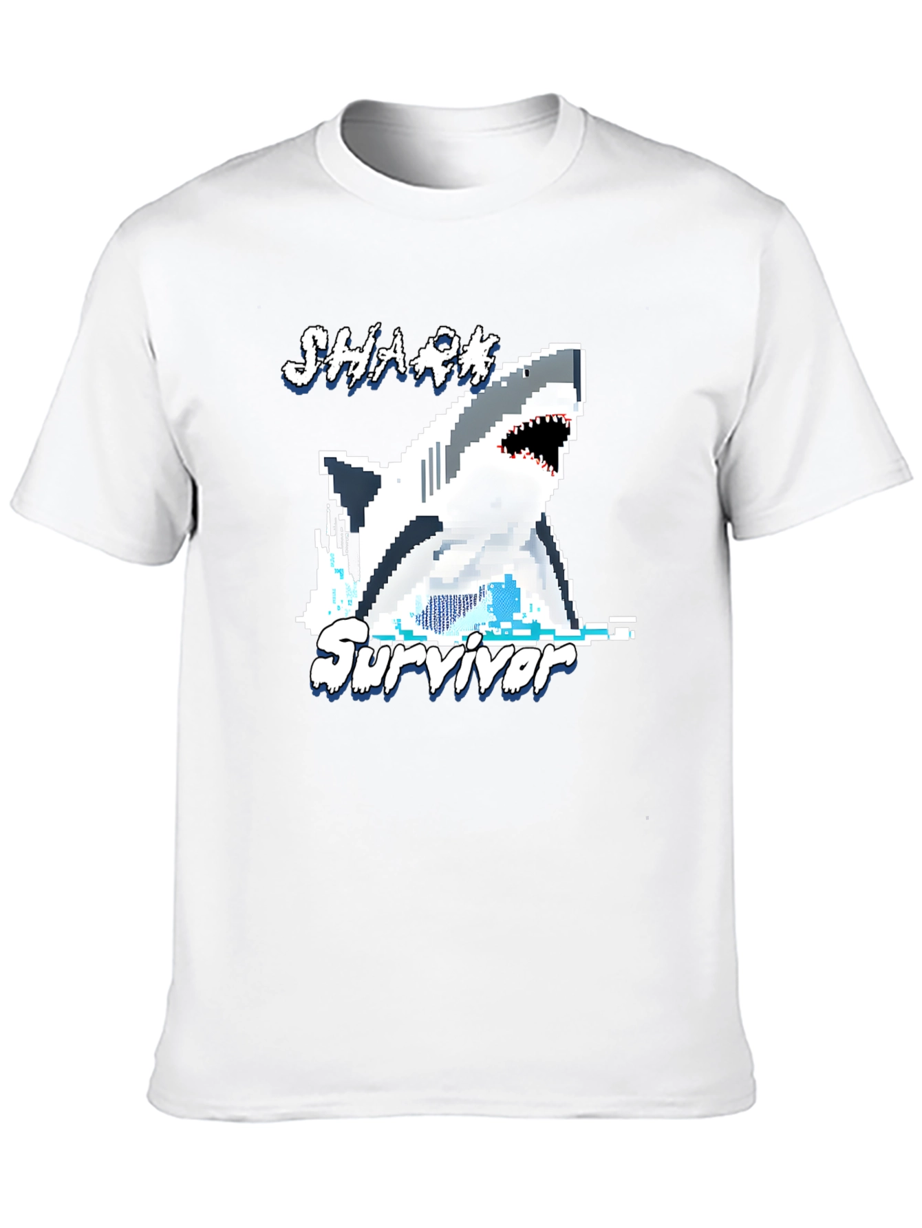 Shark Survivor Pixel Art Graphic Tee