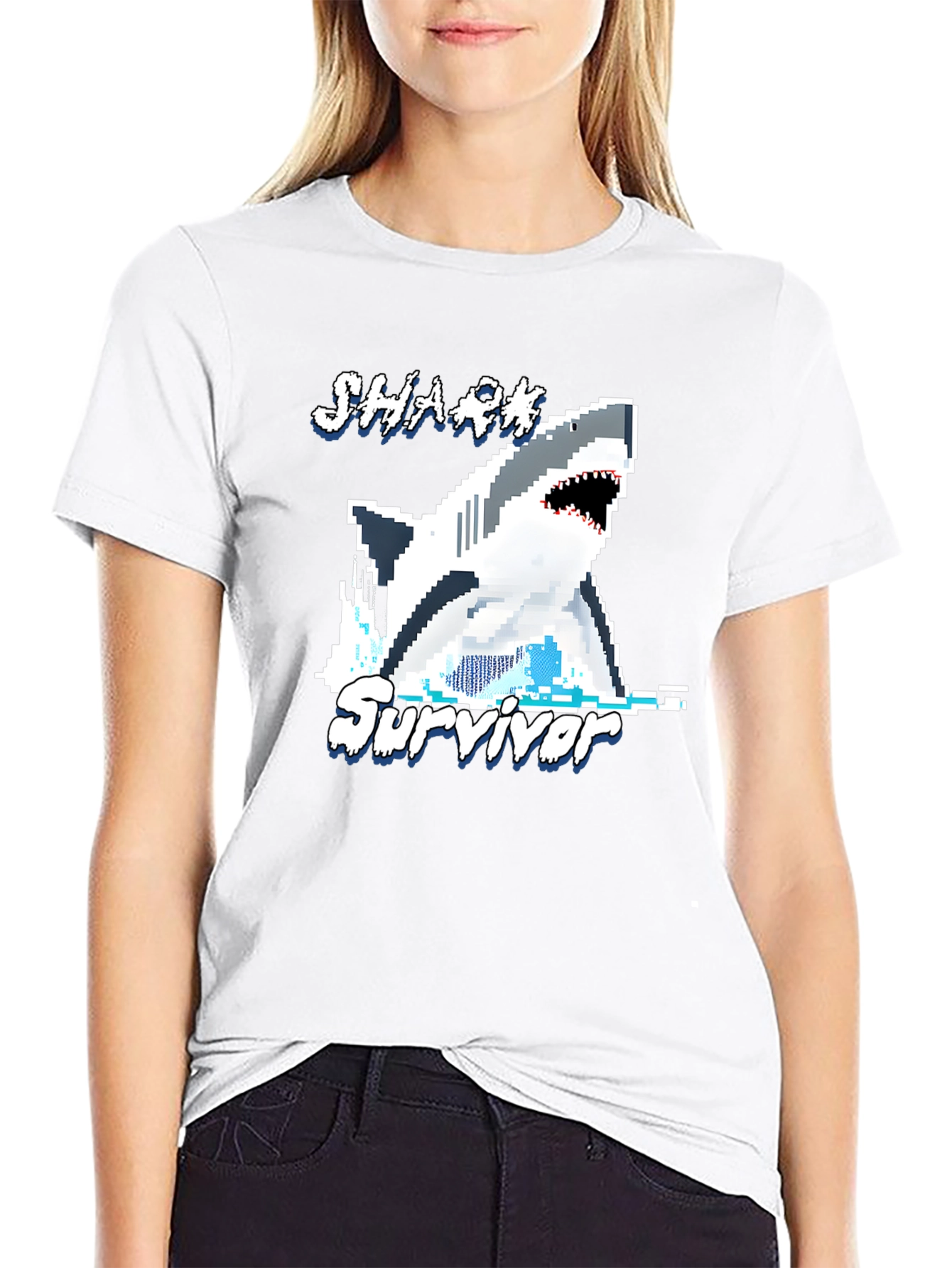Shark Survivor Pixel Art Graphic Tee