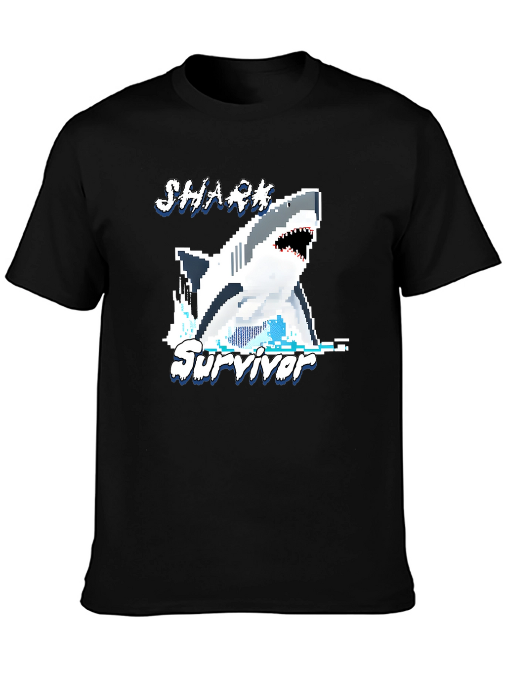 Shark Survivor Pixel Art Graphic Tee