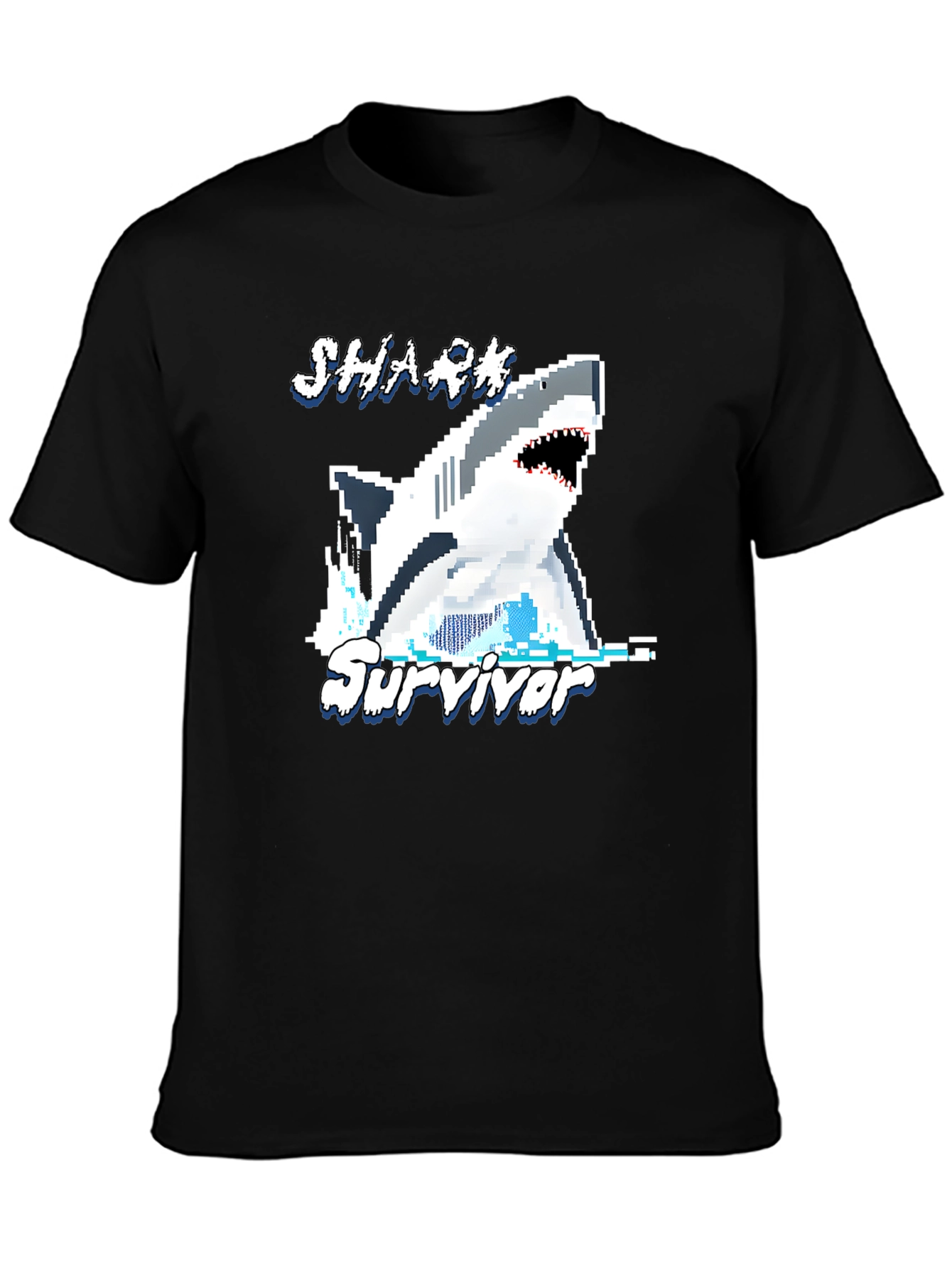 Shark Survivor Pixel Art Graphic Tee
