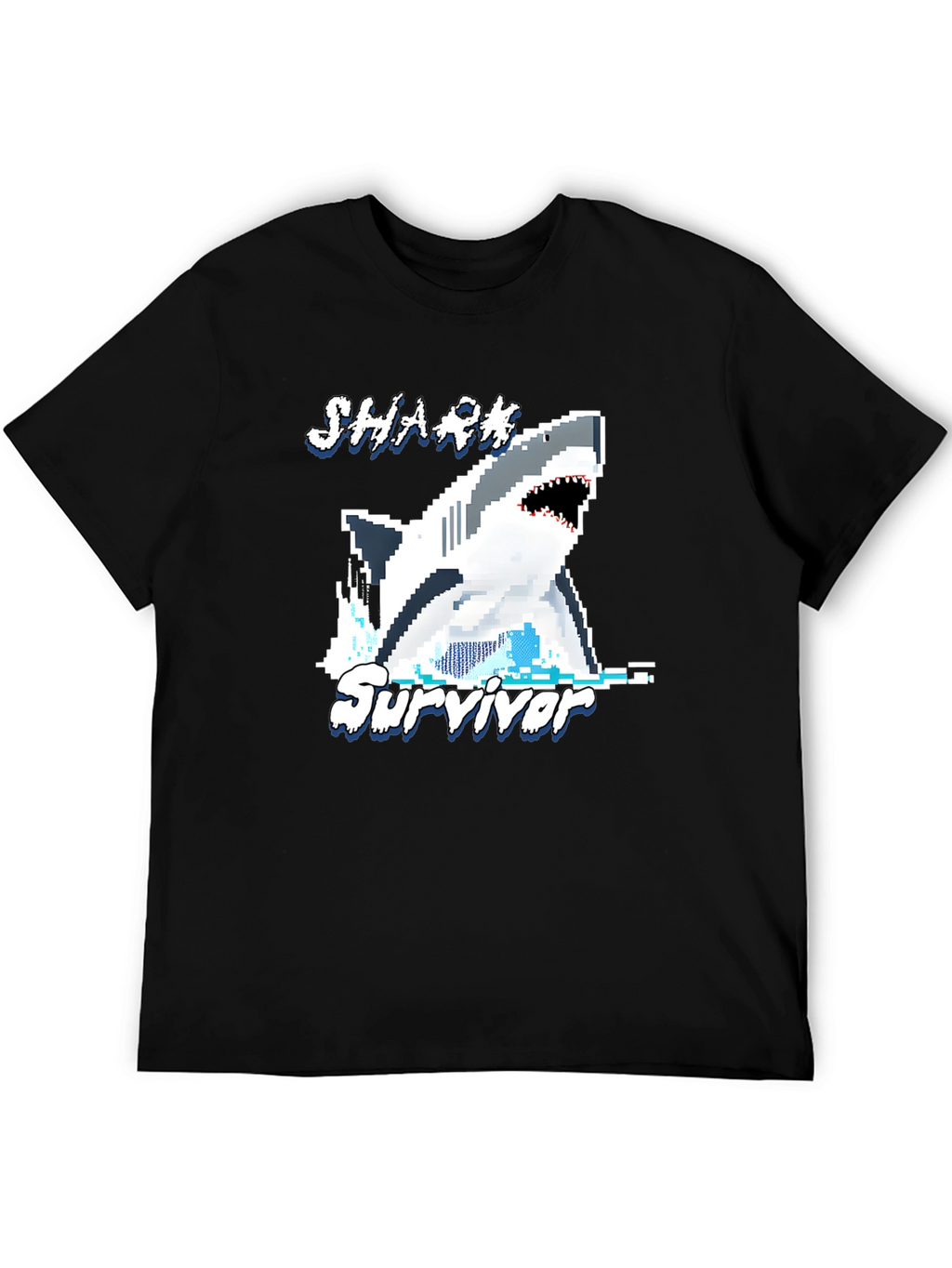 Shark Survivor Pixel Art Graphic Tee