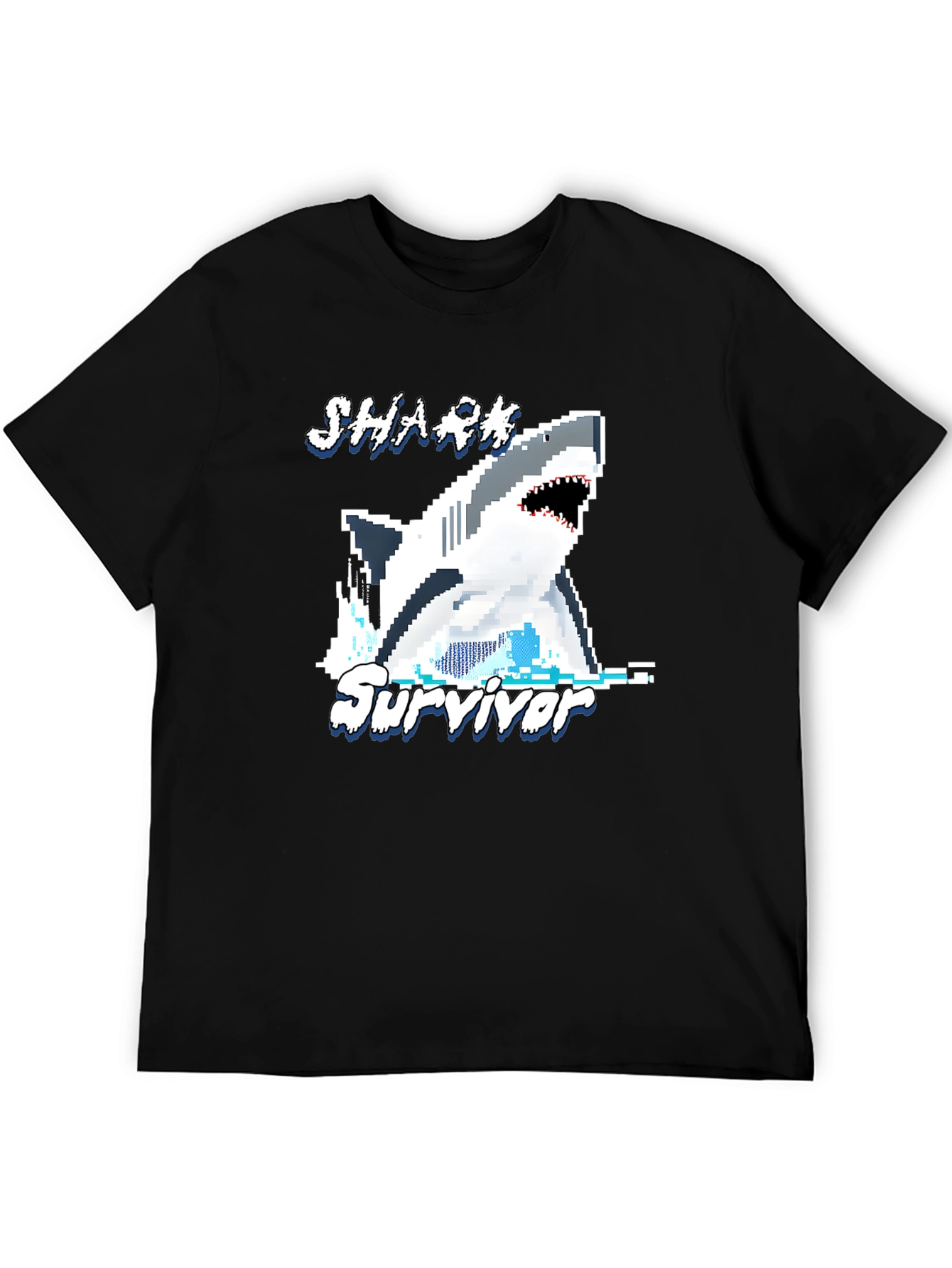 Shark Survivor Pixel Art Graphic Tee