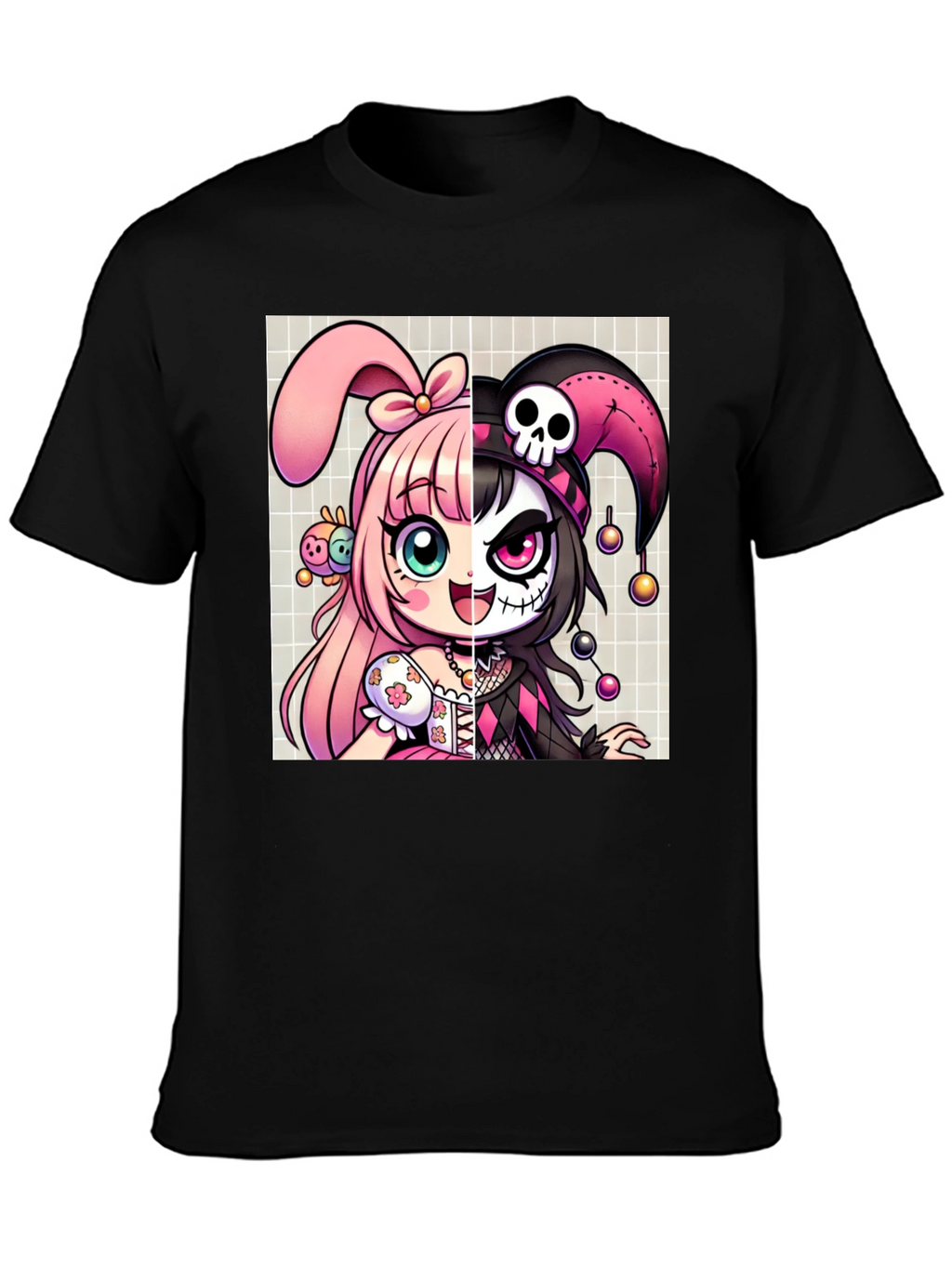 Anime Girl Split Face Graphic Tee