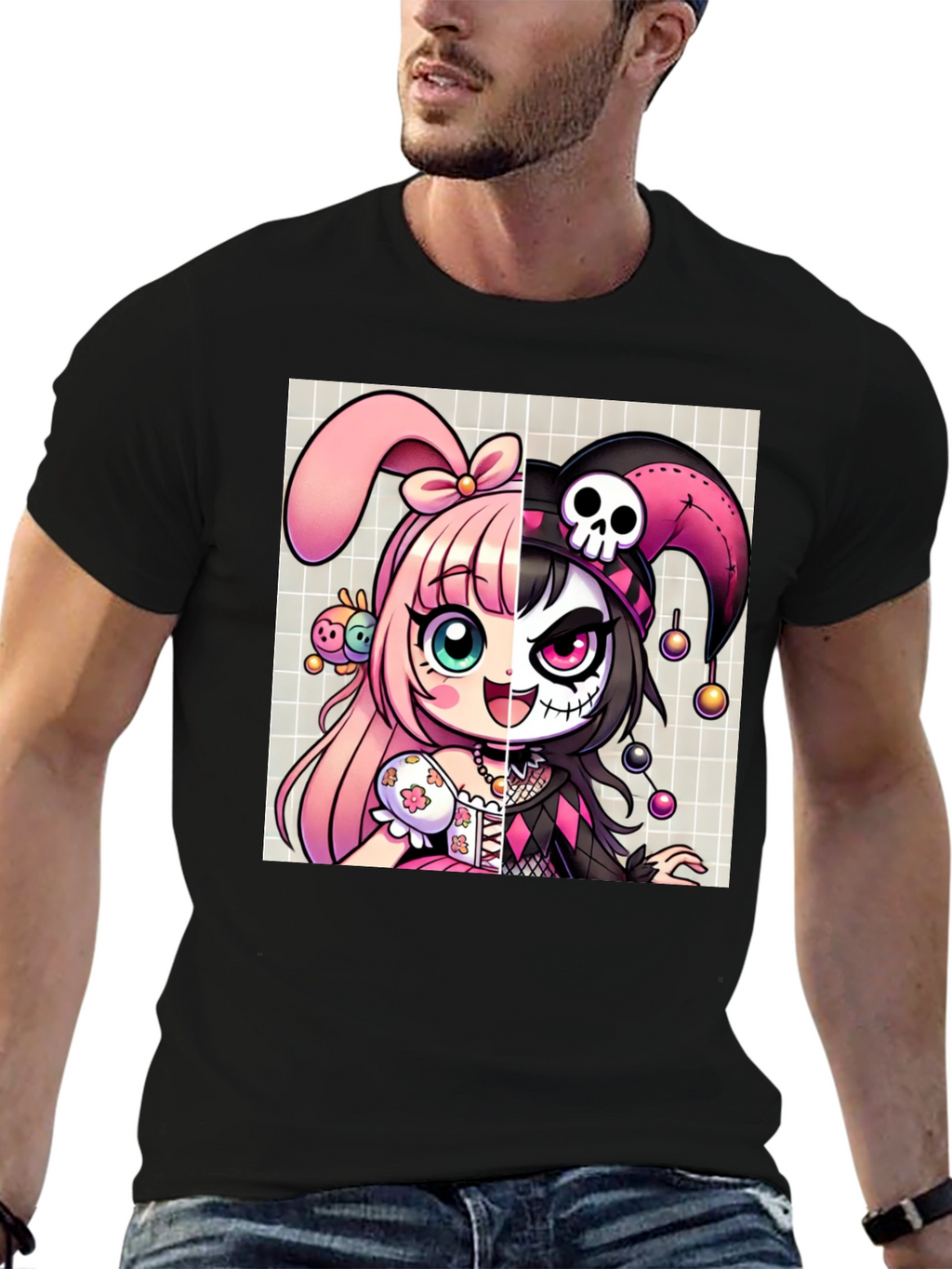 Anime Girl Split Face Graphic Tee