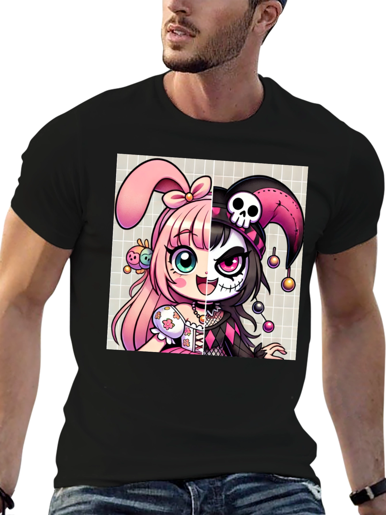 Anime Girl Split Face Graphic Tee