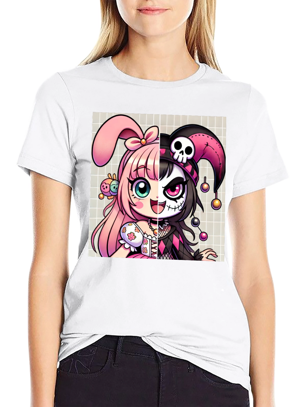 Anime Girl Split Face Graphic Tee