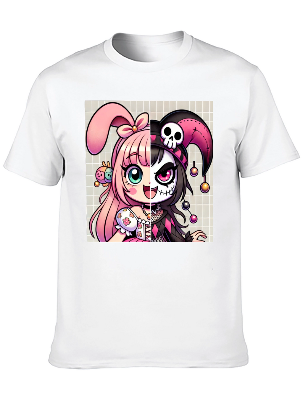 Anime Girl Split Face Graphic Tee