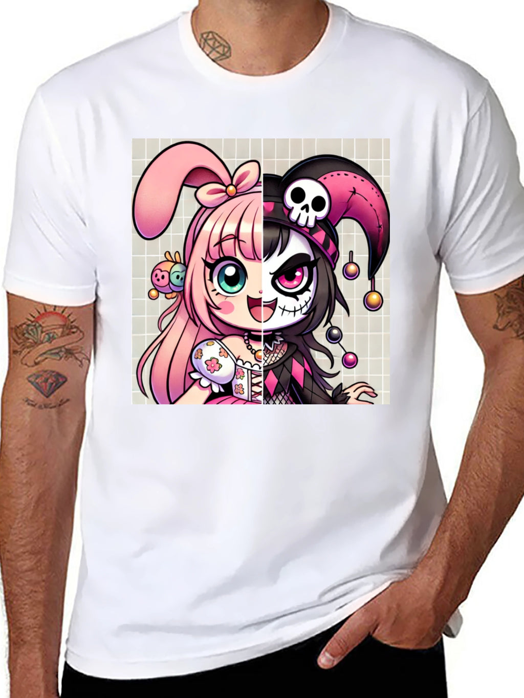 Anime Girl Split Face Graphic Tee