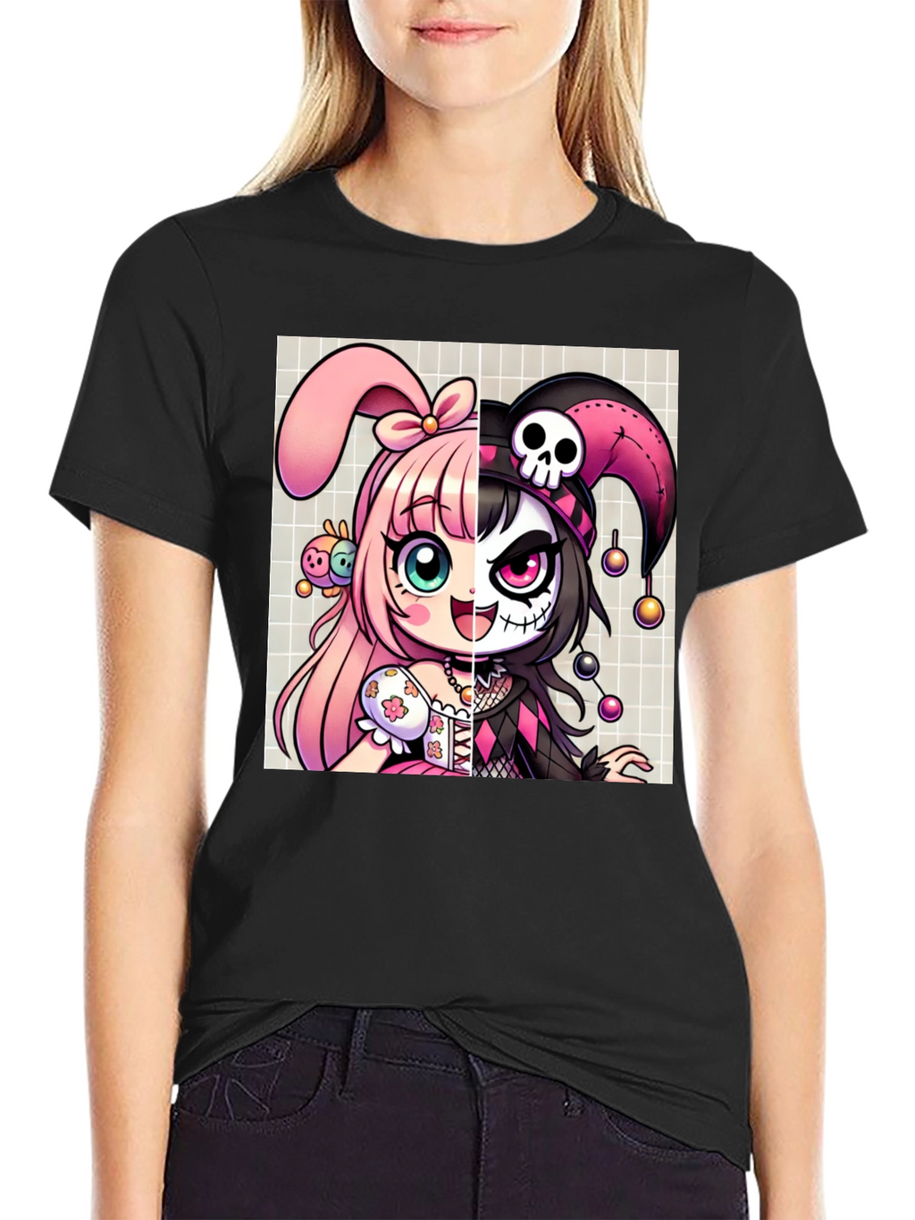 Anime Girl Split Face Graphic Tee