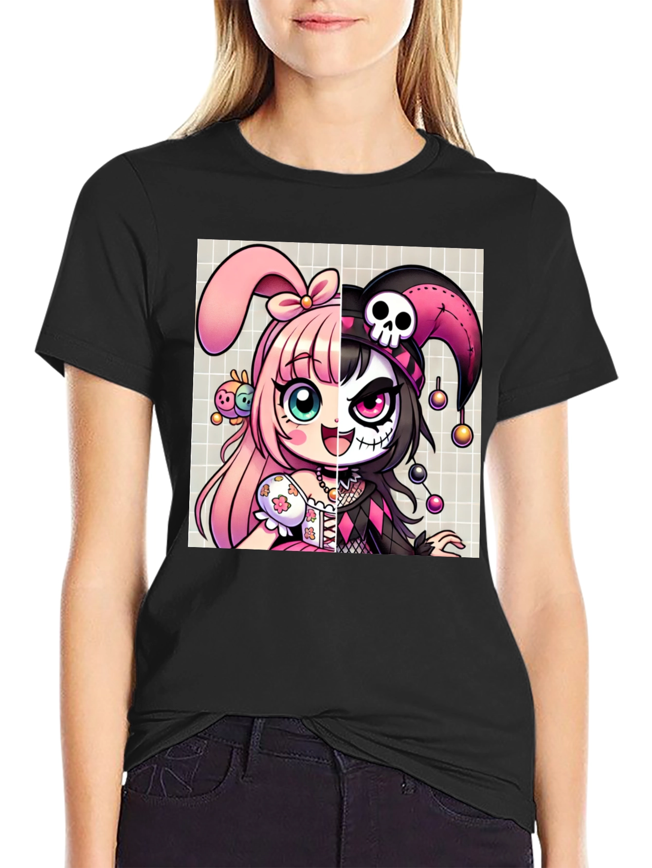 Anime Girl Split Face Graphic Tee