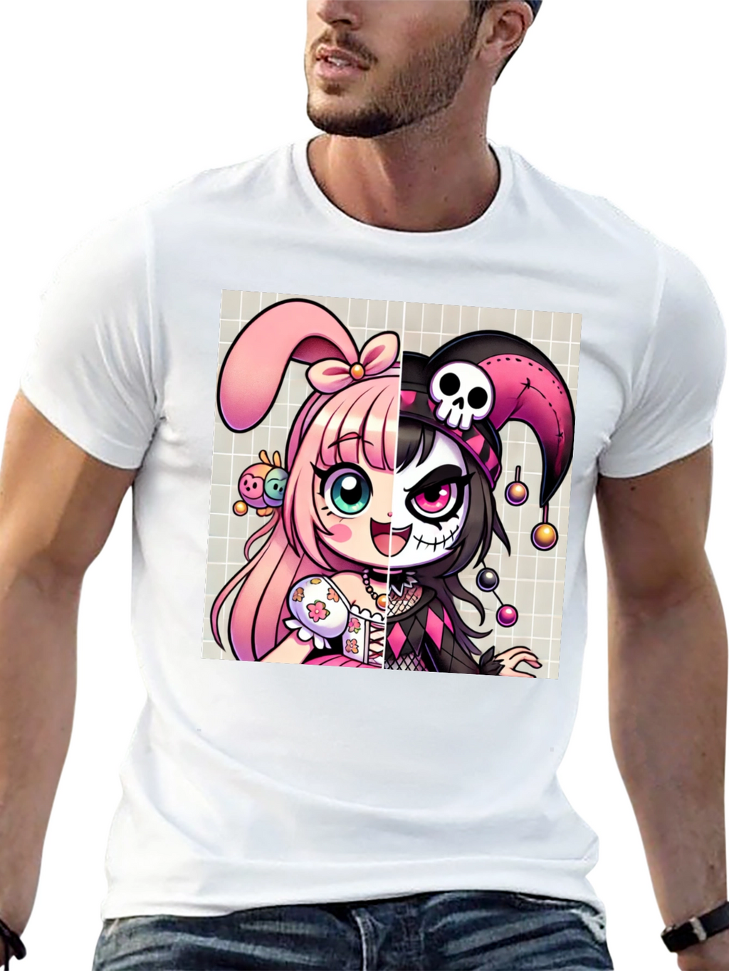 Anime Girl Split Face Graphic Tee