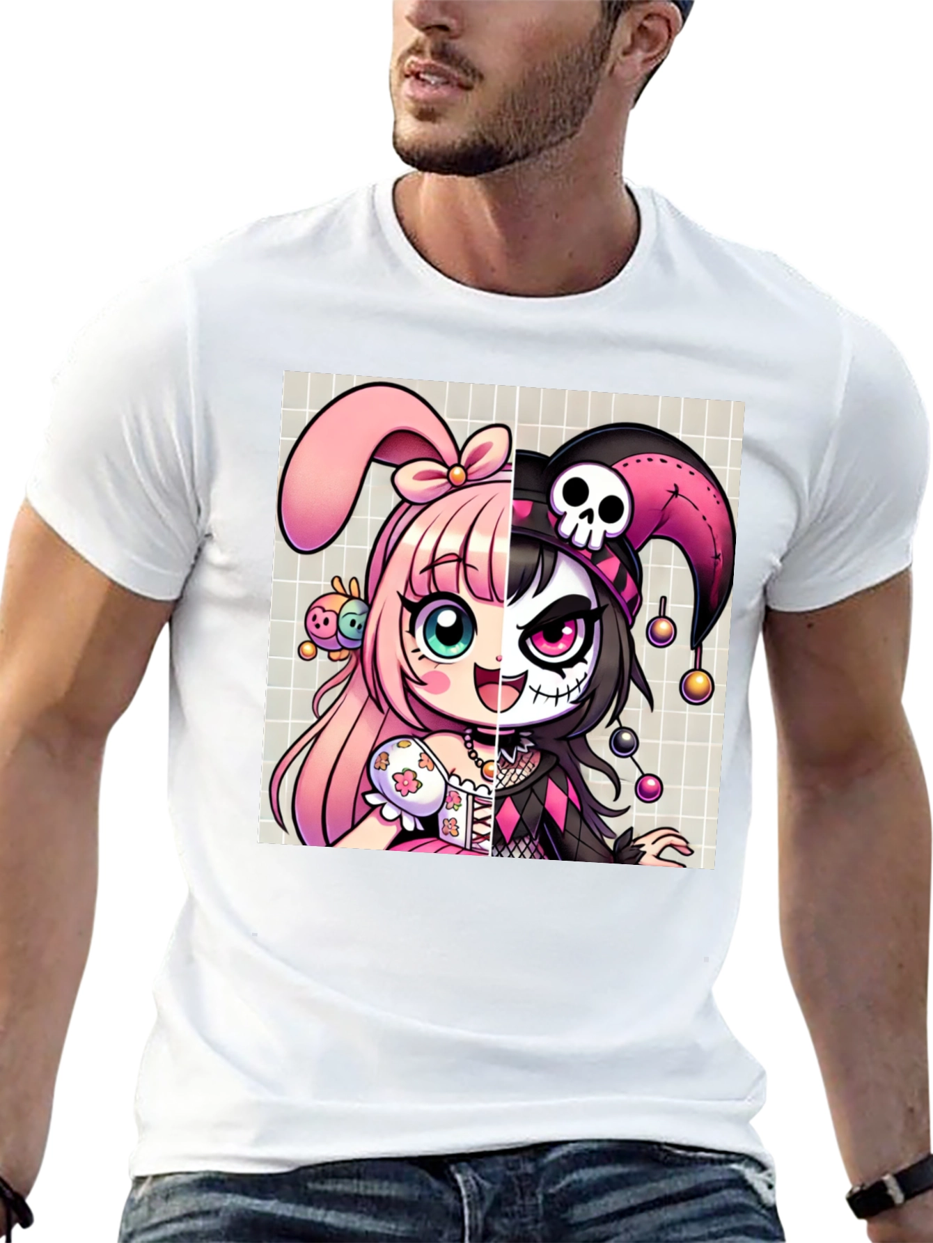 Anime Girl Split Face Graphic Tee