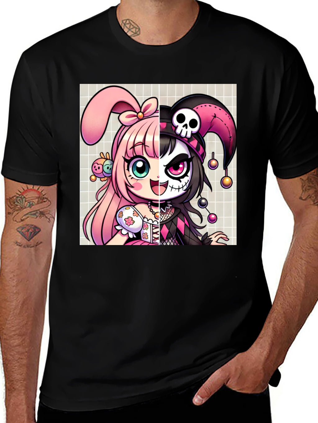 Anime Girl Split Face Graphic Tee